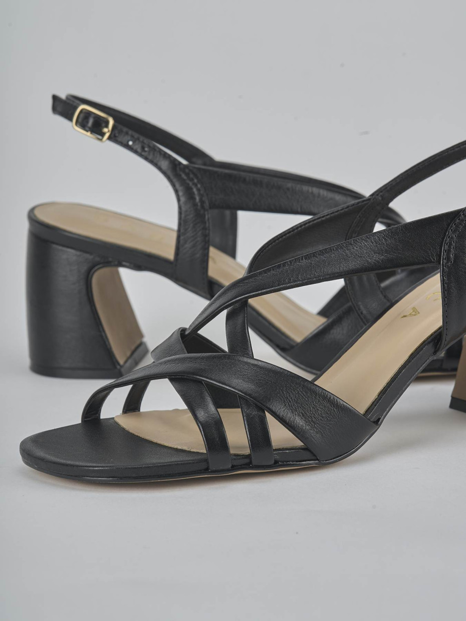 Sandalias de tacón alto tacón 6 cm negro cuero