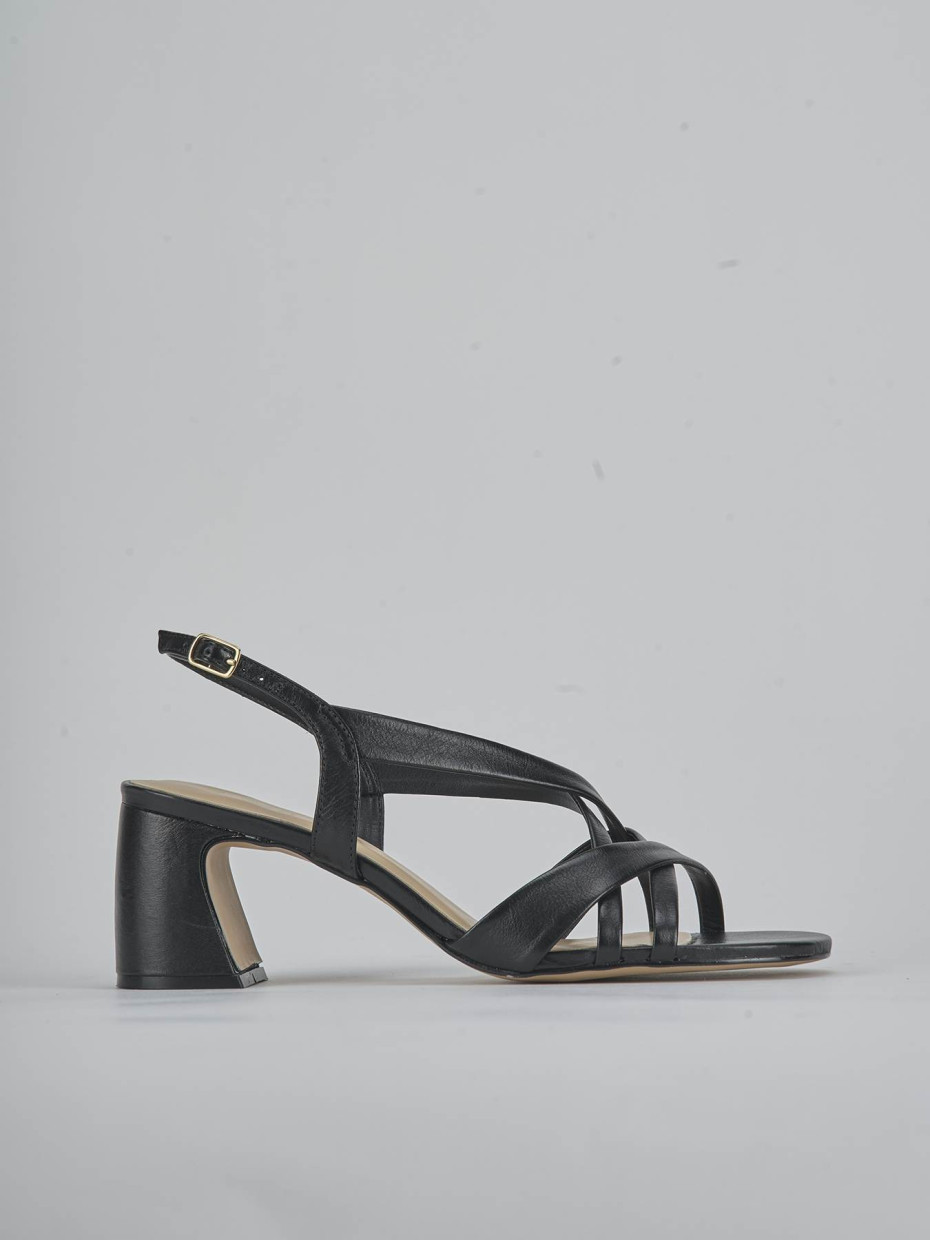 Sandalias de tacón alto tacón 6 cm negro cuero