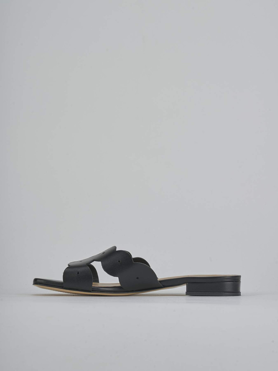 Mules tacón 1 cm negro cuero