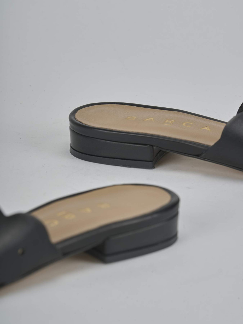Mules tacón 1 cm negro cuero