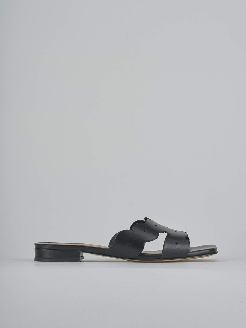 Mules tacón 1 cm negro cuero