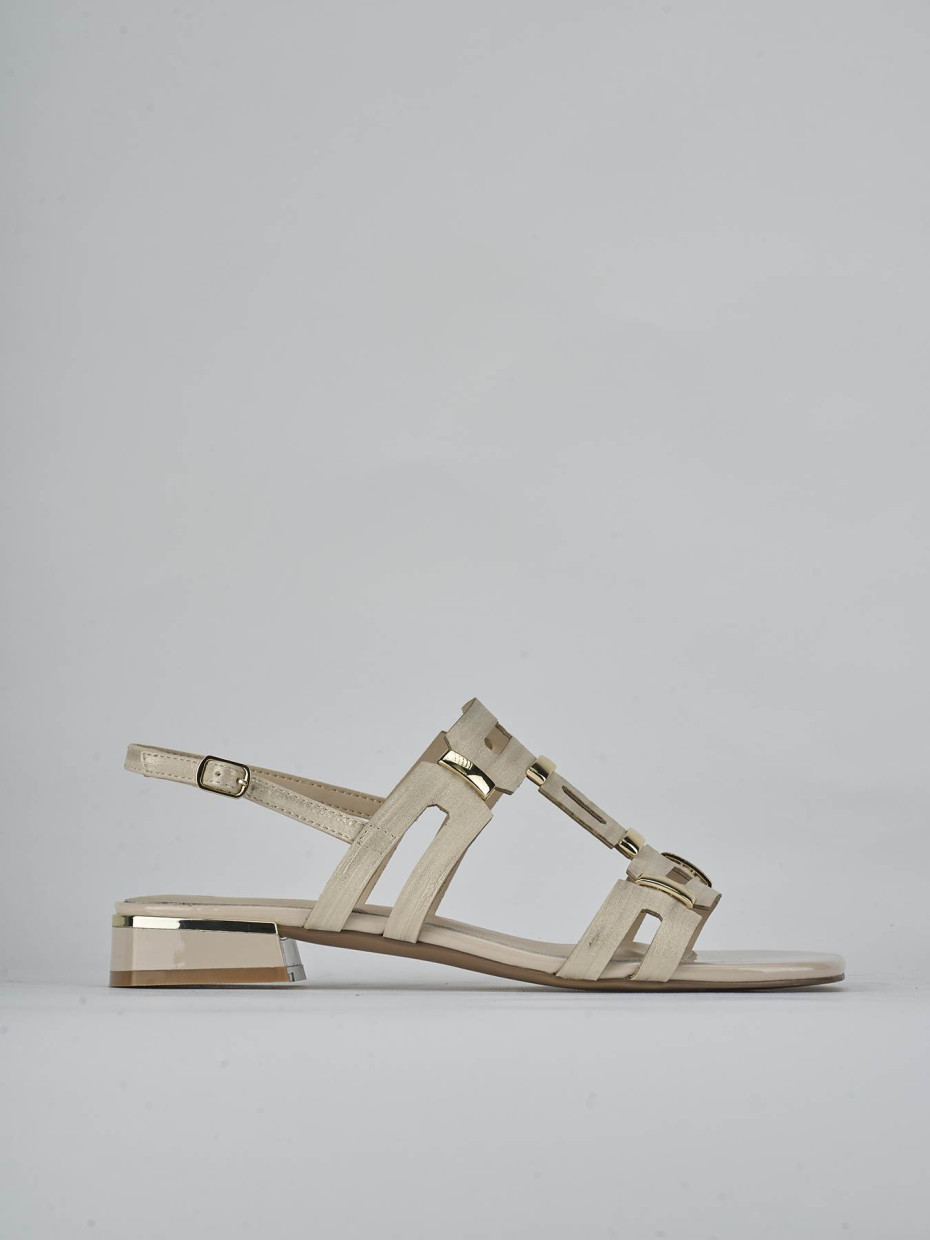 Low heel sandals heel 1 cm beige leather