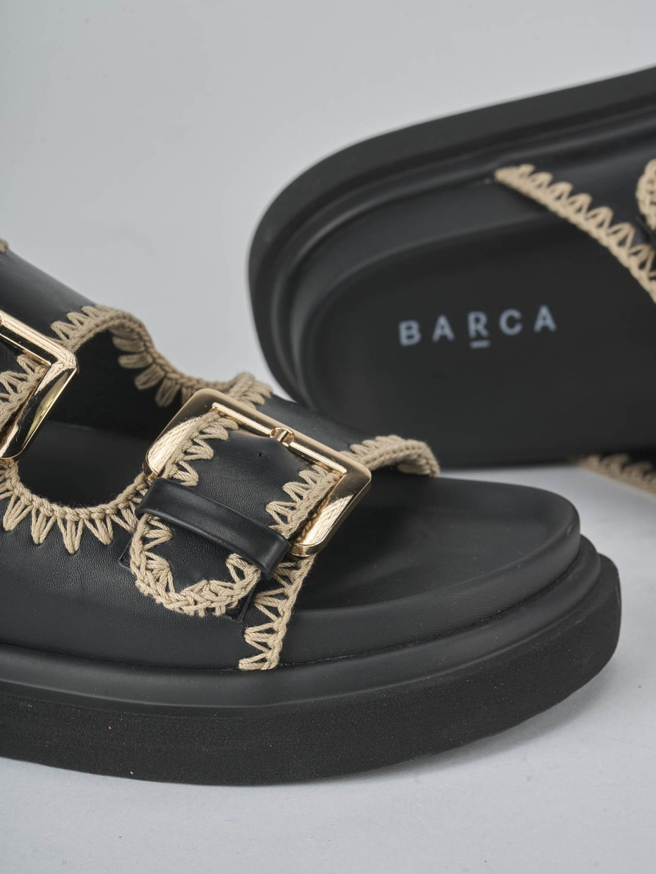 Mules tacón 1 cm negro cuero