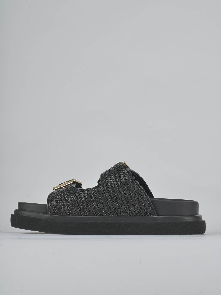 Mules tacón 1 cm negro cuero