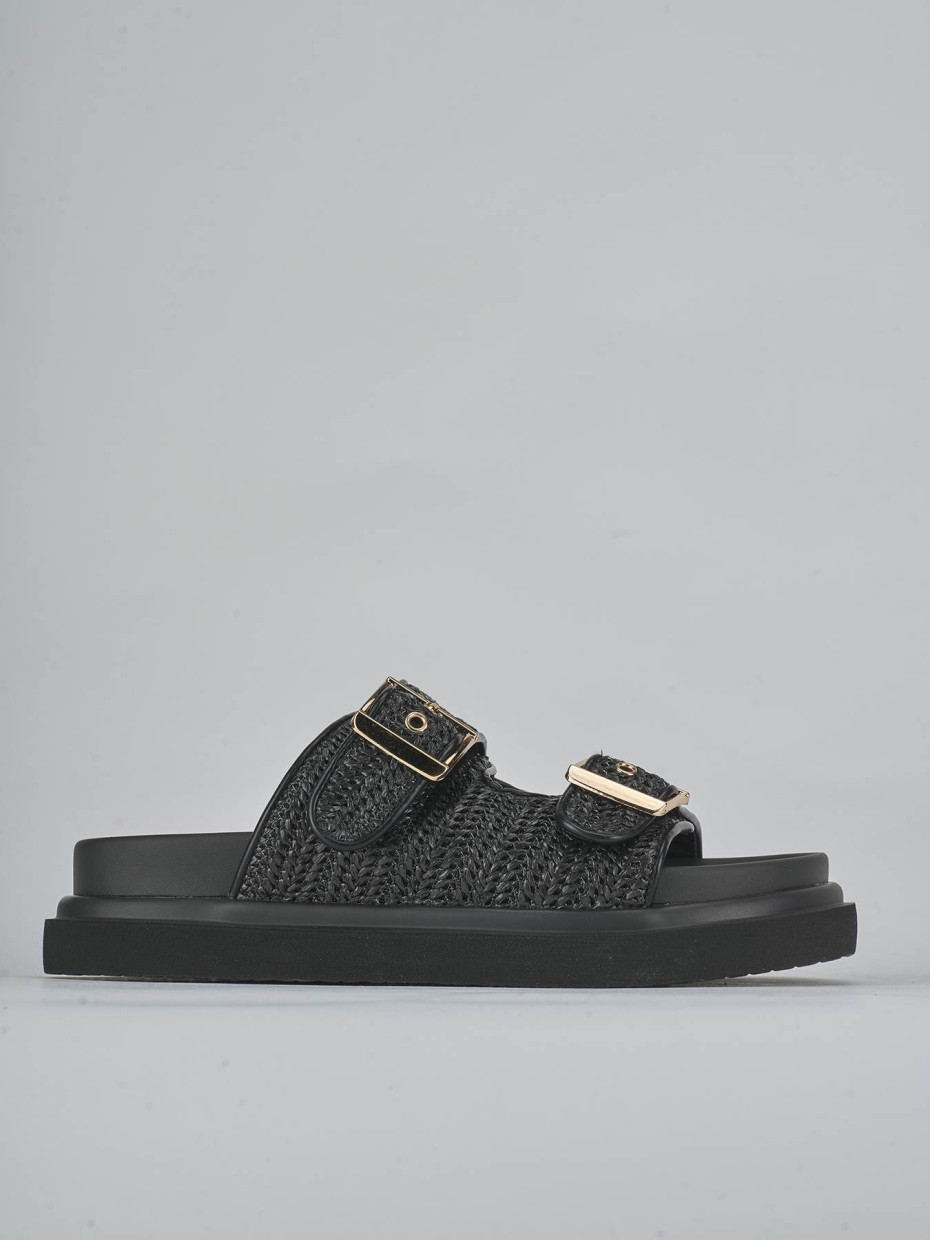 Mules tacón 1 cm negro cuero
