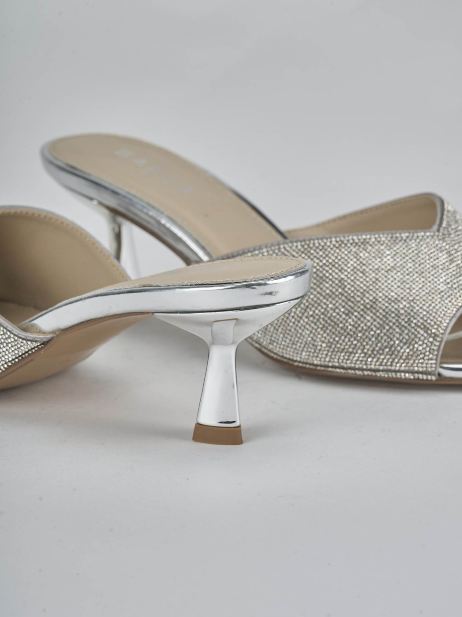 Slippers heel 6 cm silver leather