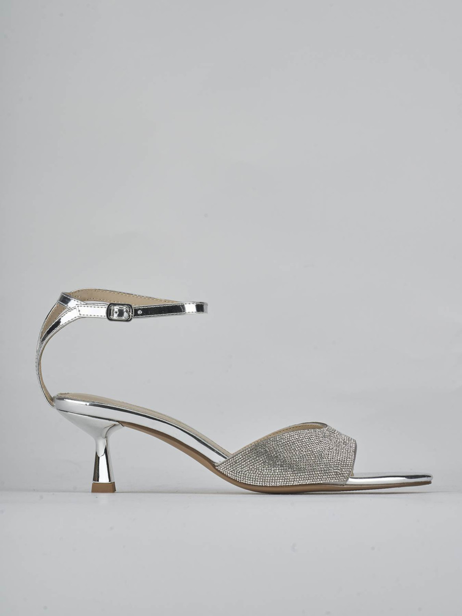 Sandalias de tacón alto tacón 6 cm plata cuero