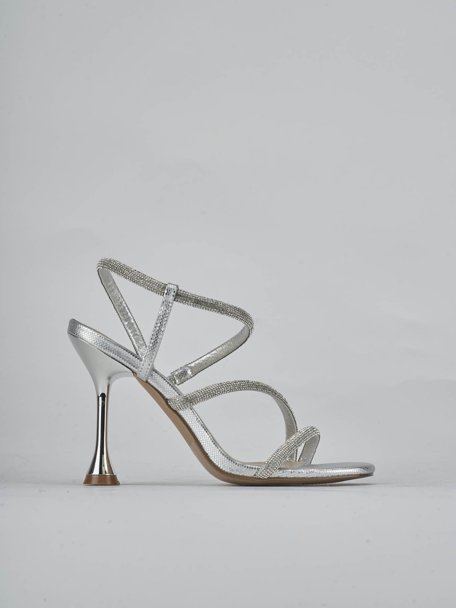 Sandalias de tacón alto tacón 10 cm plata cuero