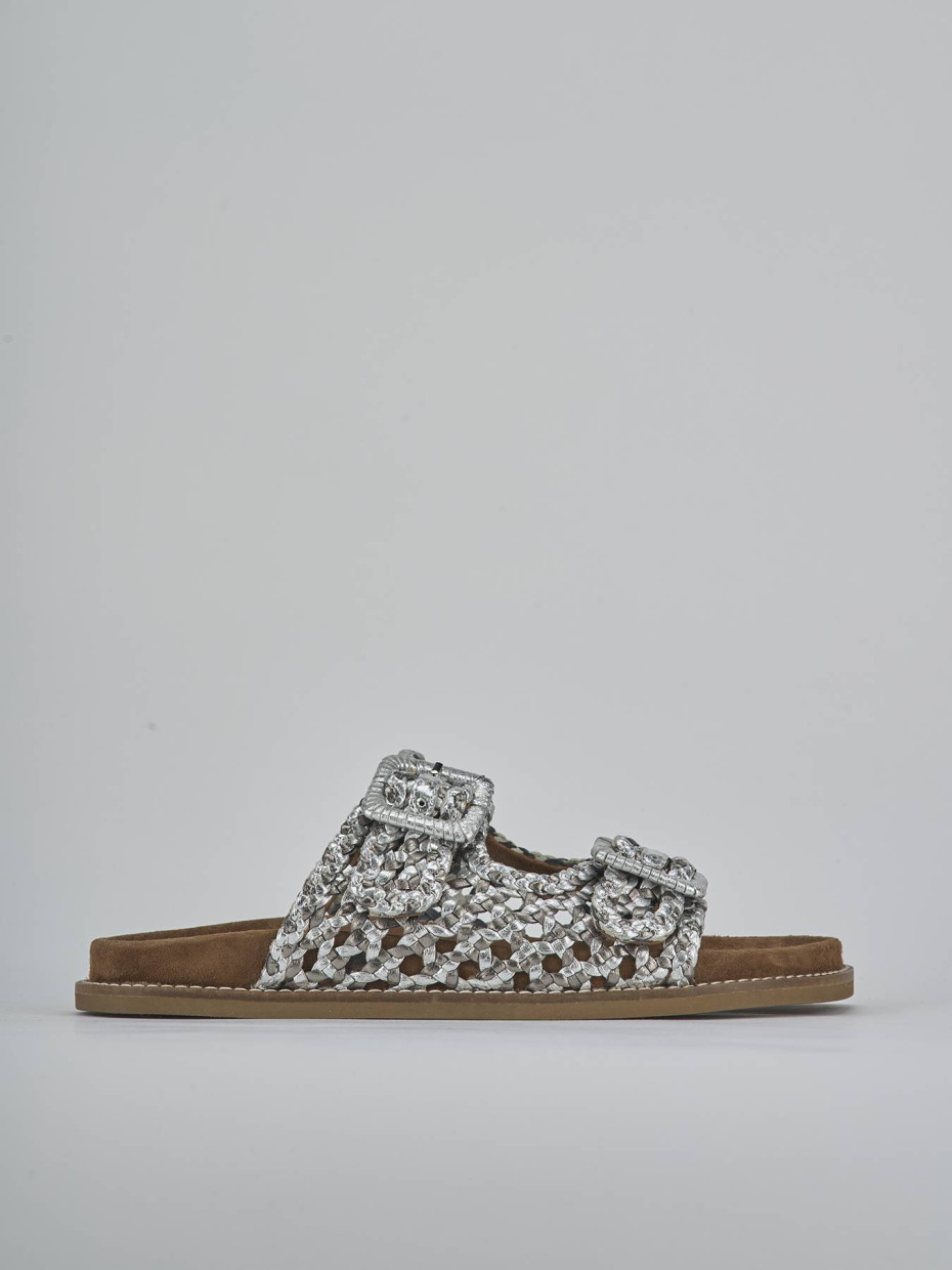 Mules tacón 1 cm plata cuero