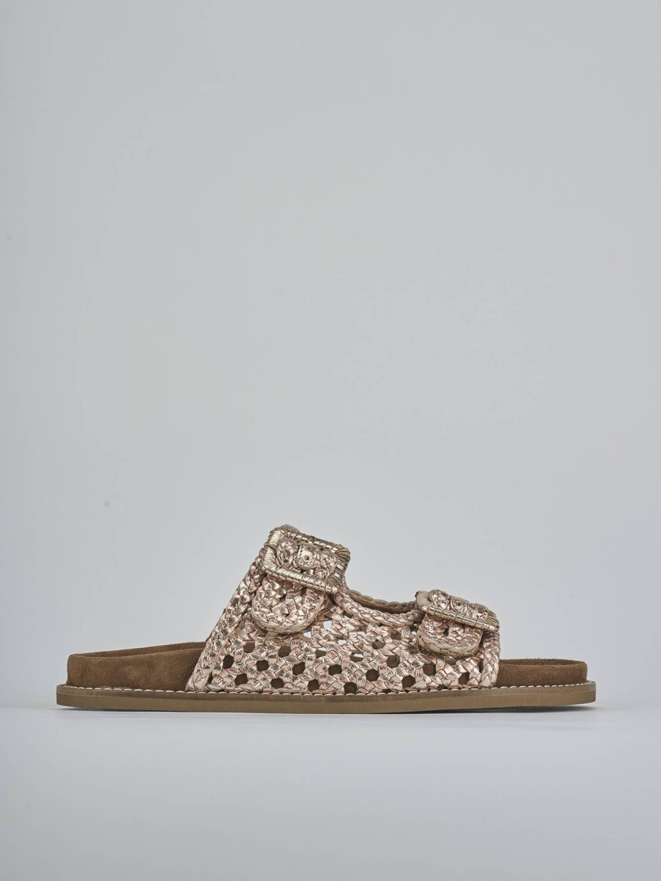 Mules tacón 1 cm oro cuero