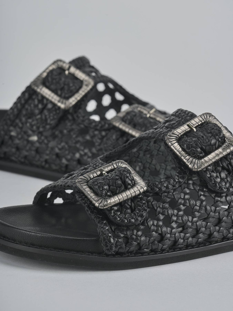 Mules tacón 1 cm negro cuero
