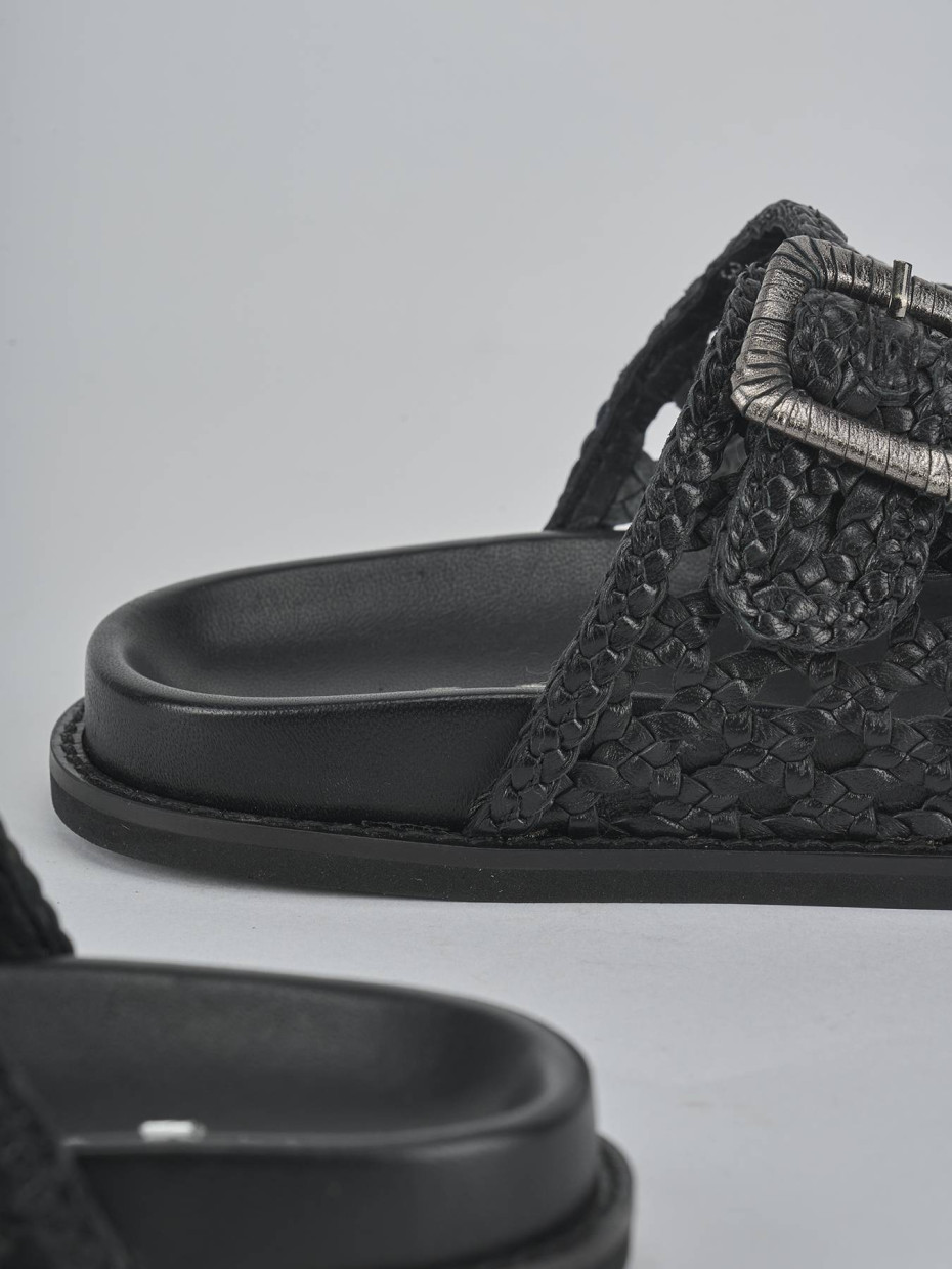 Mules tacón 1 cm negro cuero