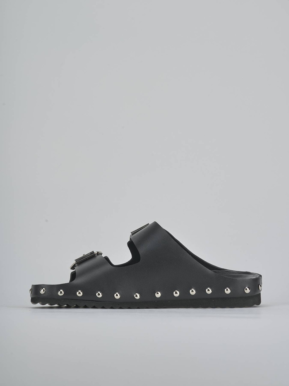 Mules tacón 1 cm negro cuero