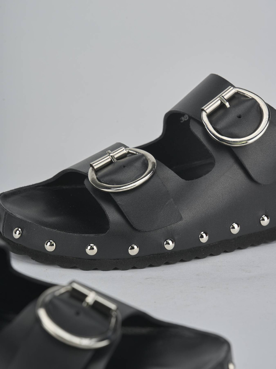 Mules tacón 1 cm negro cuero