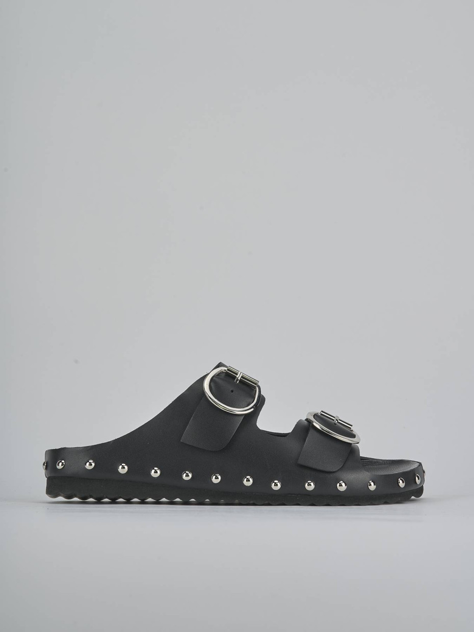 Mules tacón 1 cm negro cuero