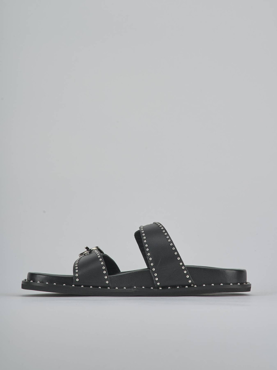 Mules tacón 1 cm negro cuero
