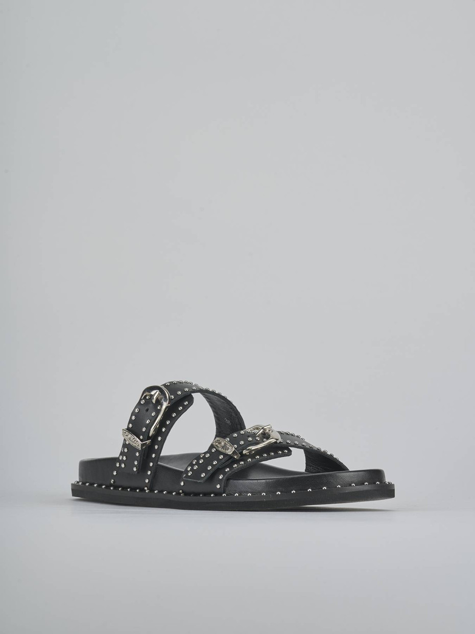 Mules tacón 1 cm negro cuero
