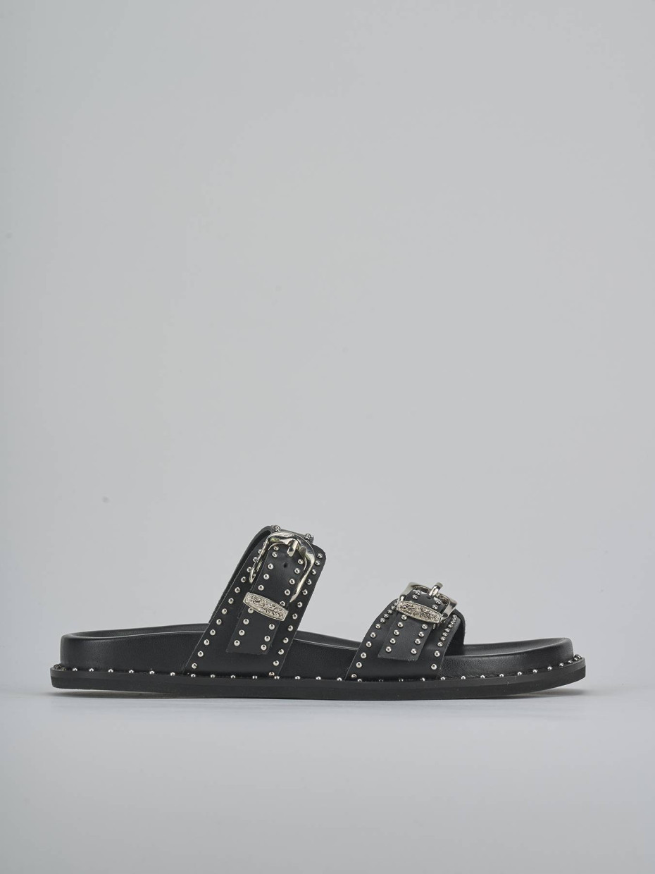 Mules tacón 1 cm negro cuero