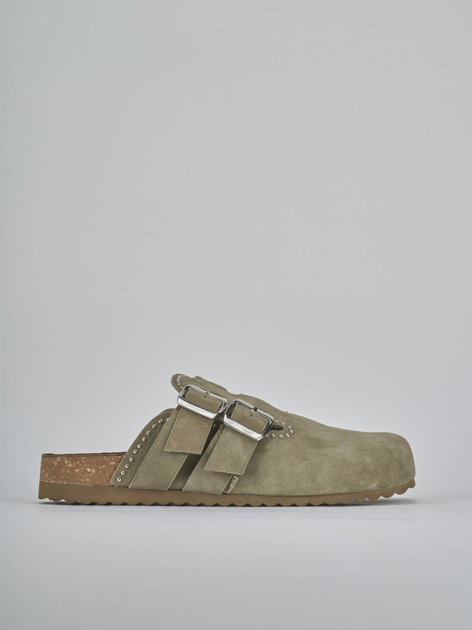 Sabot heel 1 cm green suede