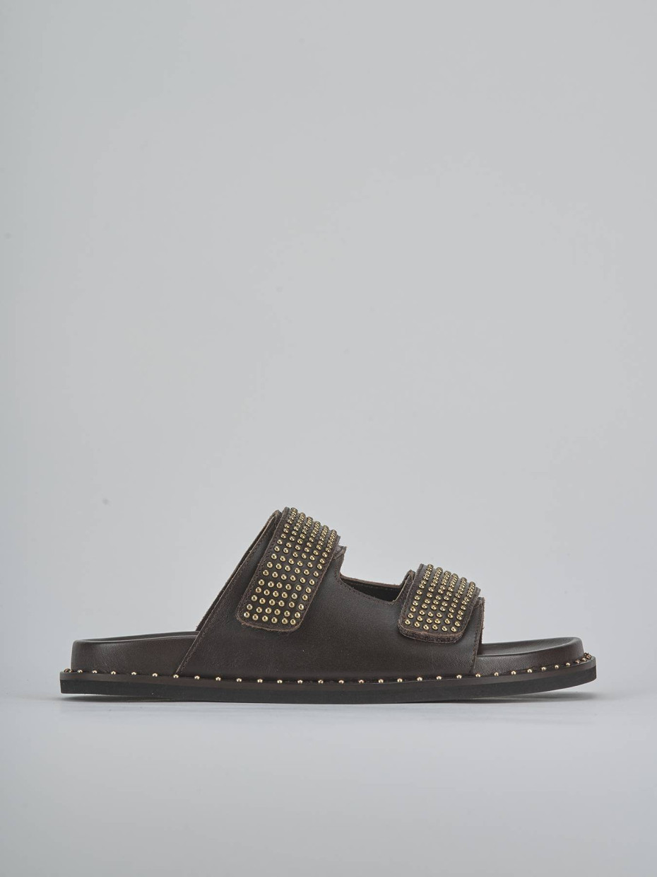 Mules tacón 1 cm marrón oscuro cuero