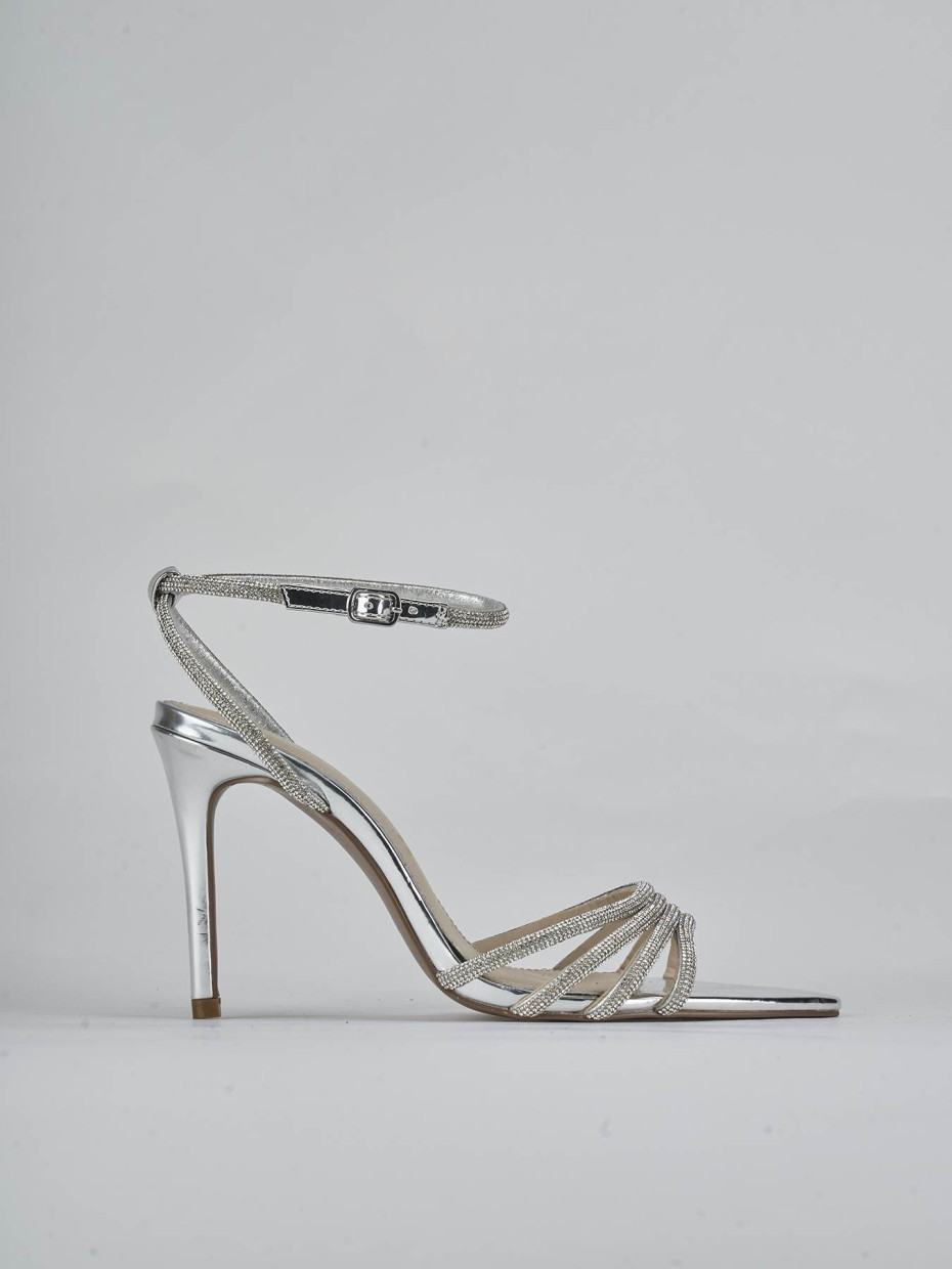 Sandalias de tacón alto tacón 9 cm plata cuero