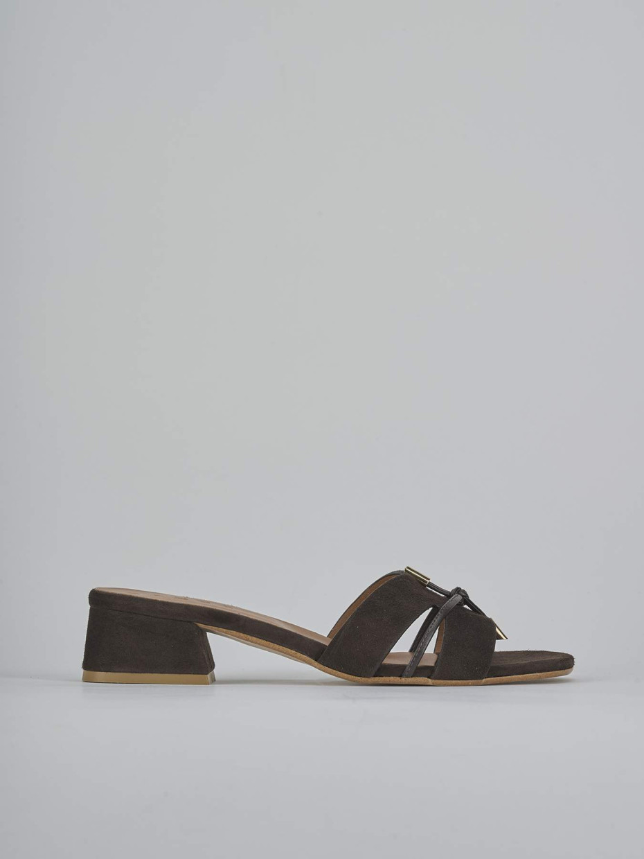Mules tacón 3 cm marrón oscuro ante