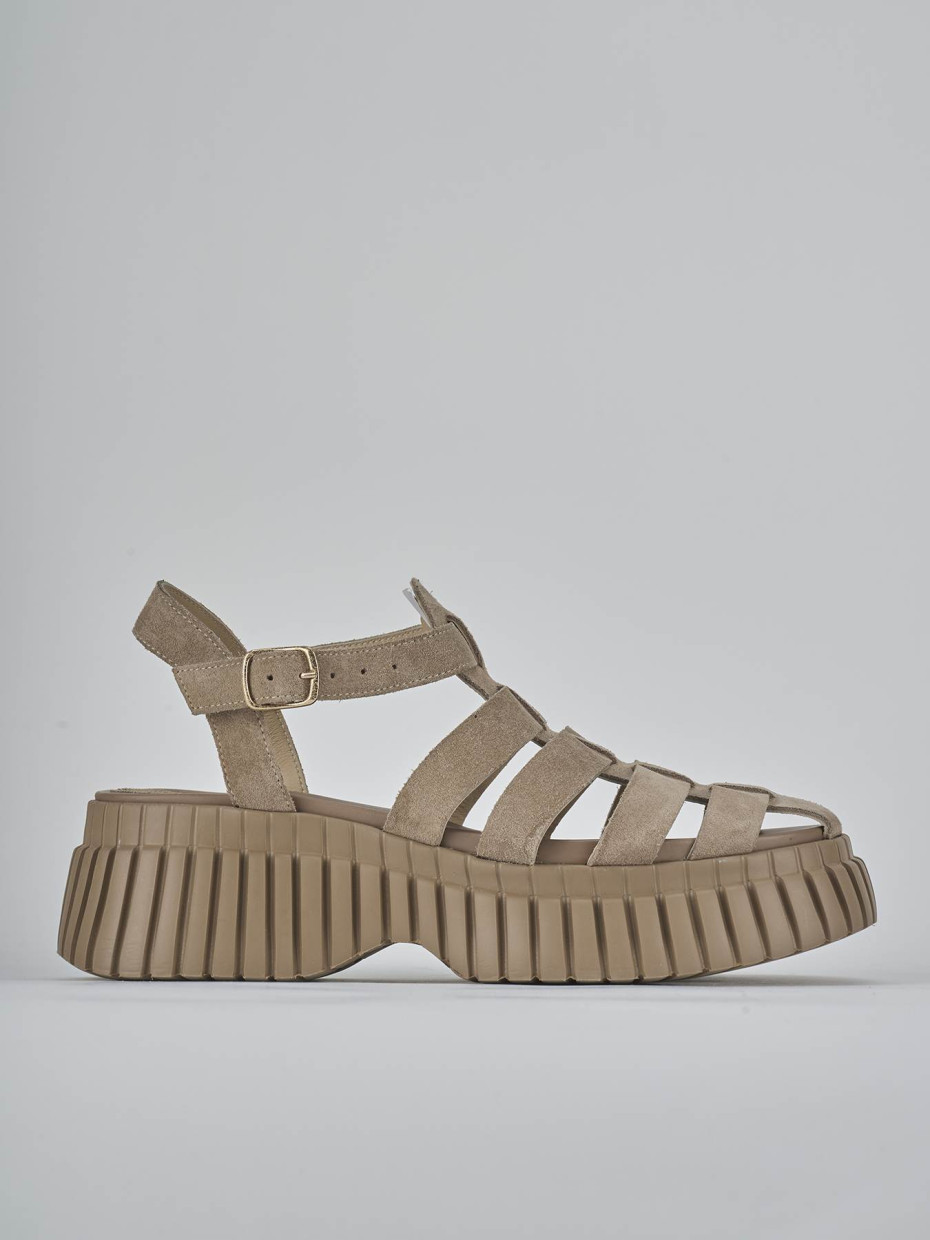 Low heel sandals heel 4 cm beige suede