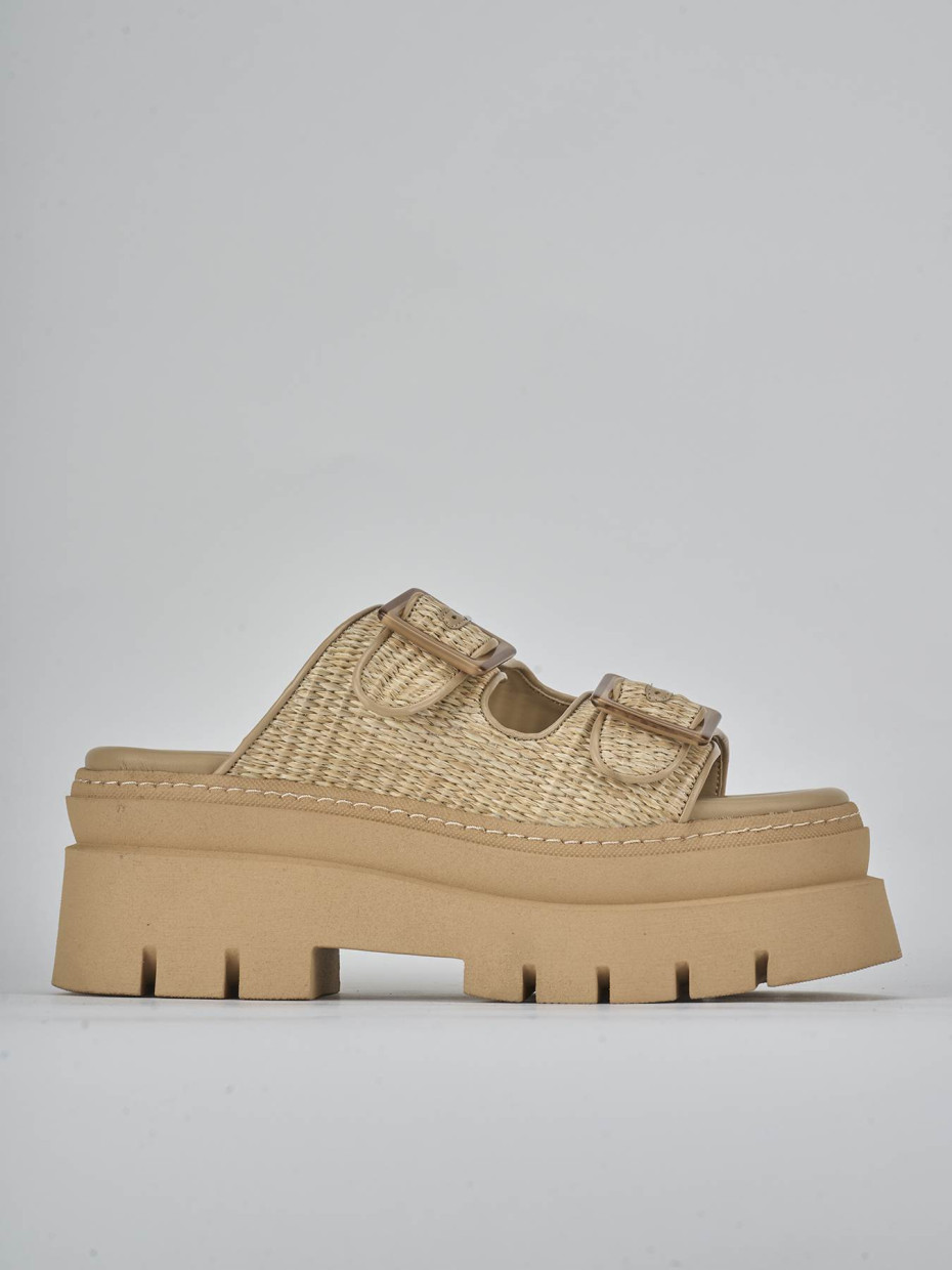 Mules tacón 1 cm beis cuero