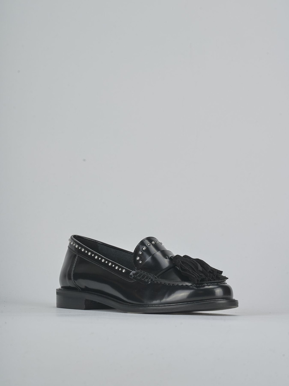 Mocasines tacón 1 cm negro cuero