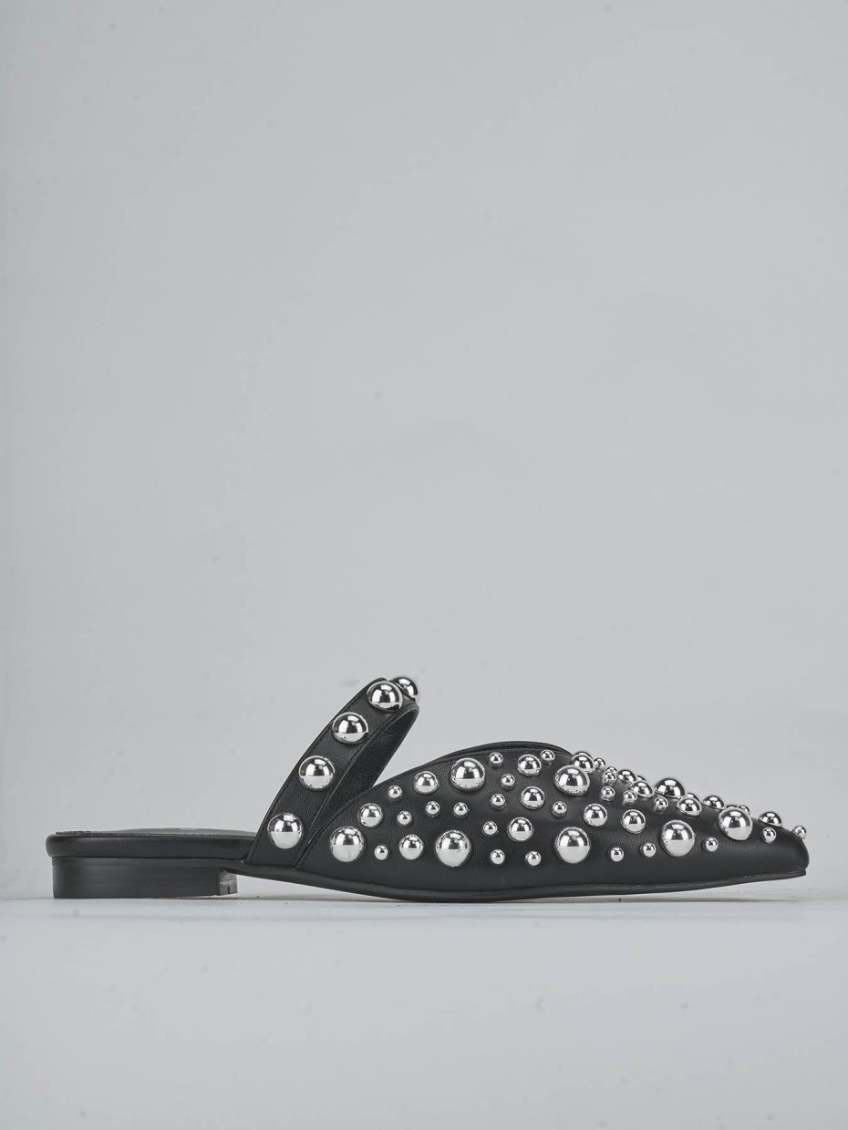 Zuecos con tacón tacón 1 cm negro cuero