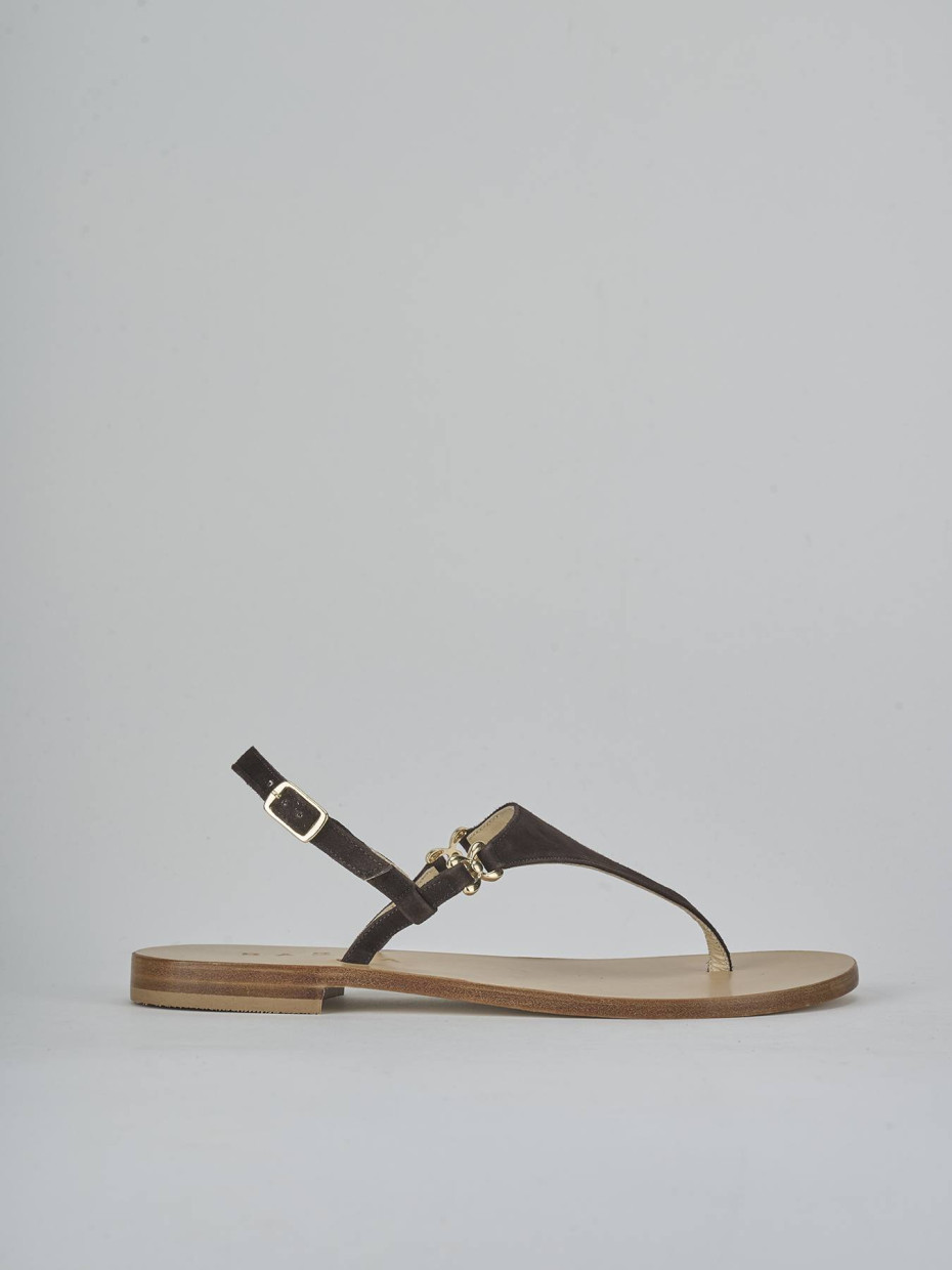 Sandalias de tacón bajo tacón 1 cm marrón oscuro ante