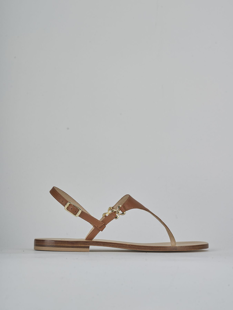 Sandalias de tacón bajo tacón 1 cm marrón cuero