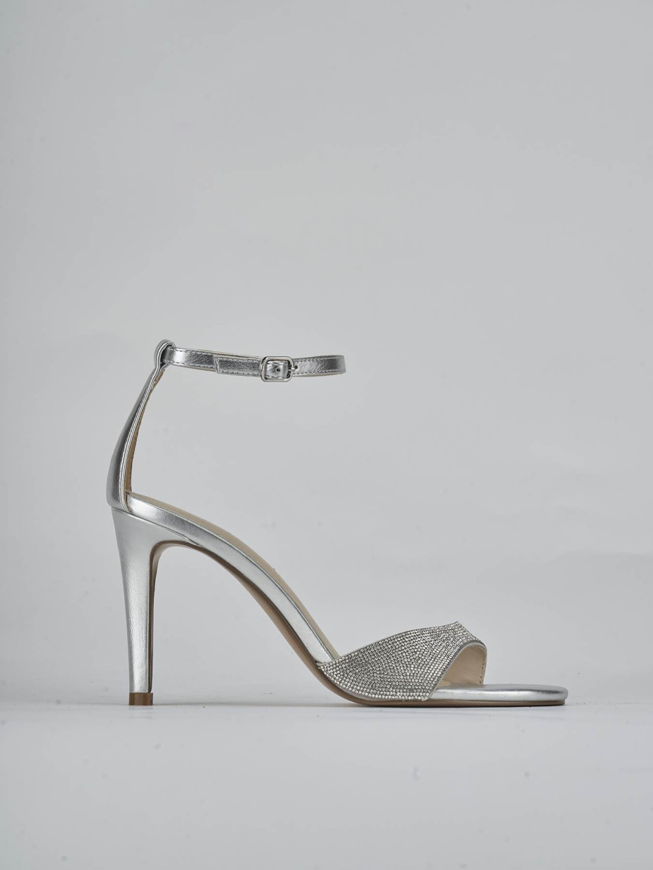 Sandali tacco 8cm pelle argento