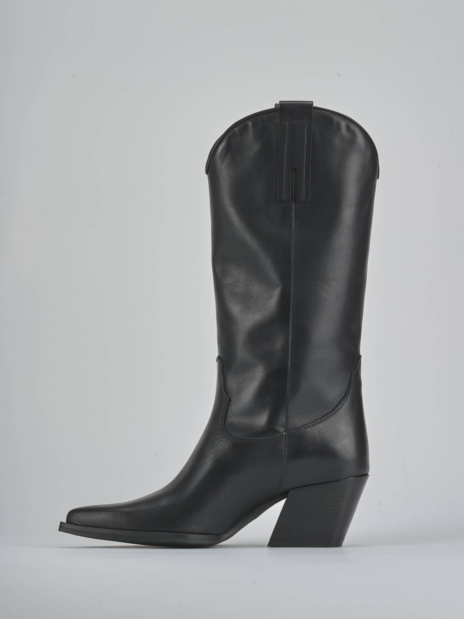 High heel boots heel 6 cm black leather
