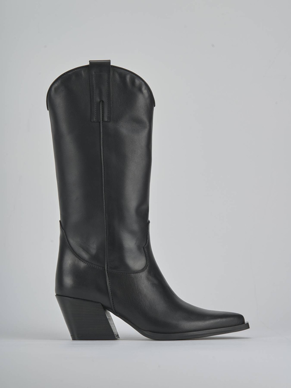 High heel boots heel 6 cm black leather