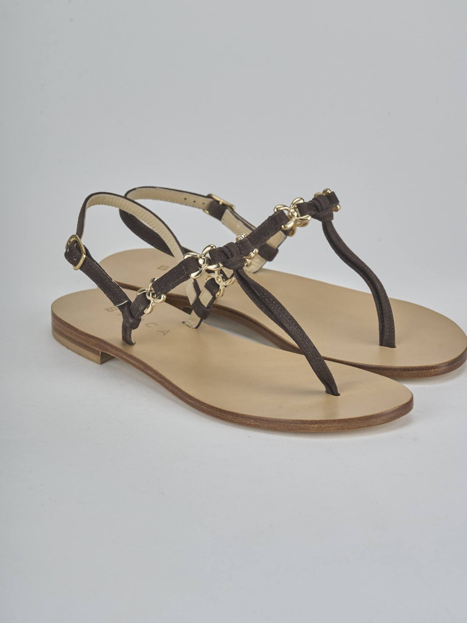 Sandalias de tacón bajo tacón 1 cm marrón oscuro ante