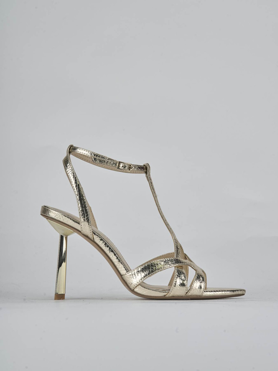 Sandalias de tacón alto tacón 9 cm oro cuero