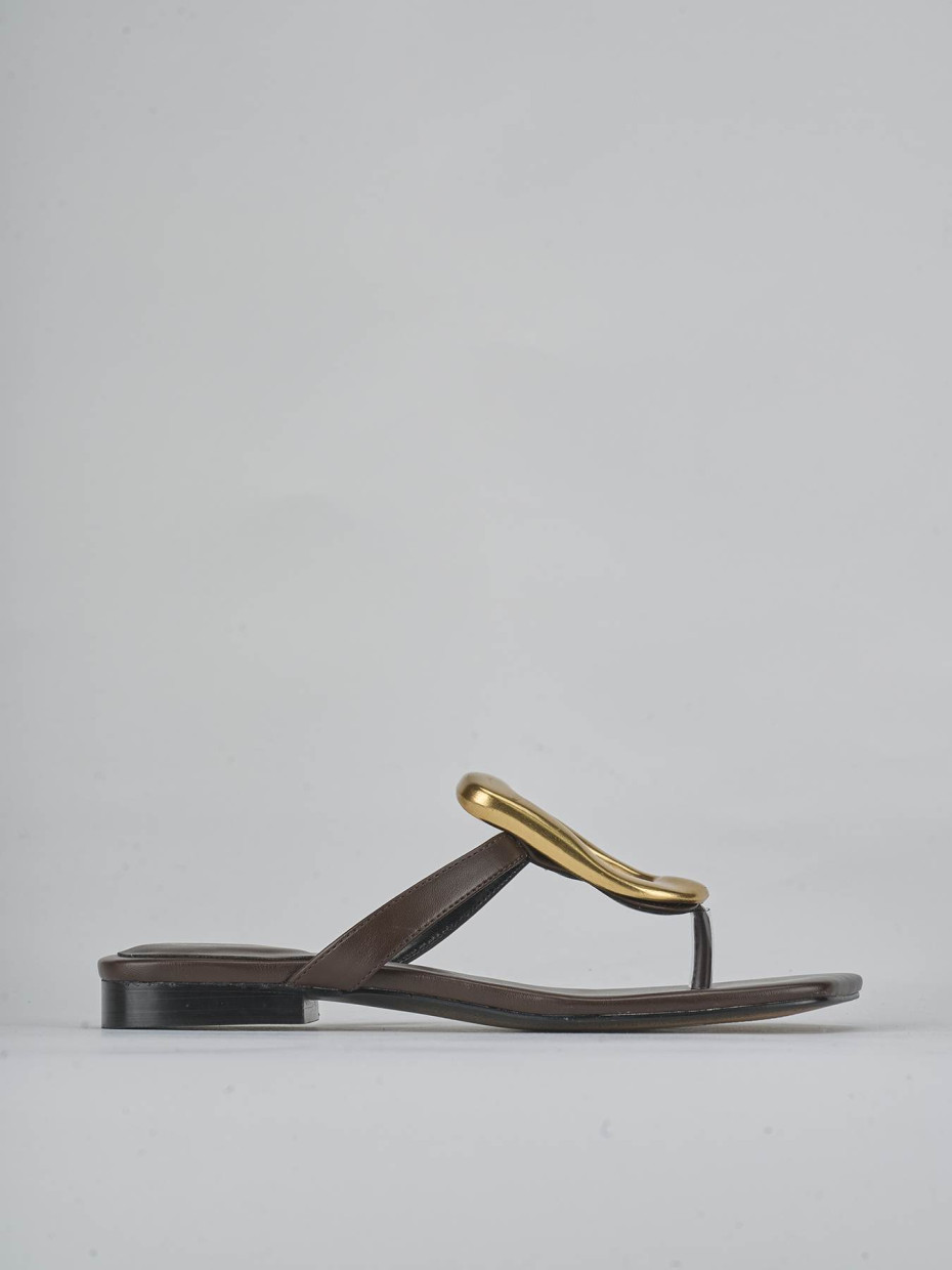 Mules tacón 1 cm marrón oscuro cuero