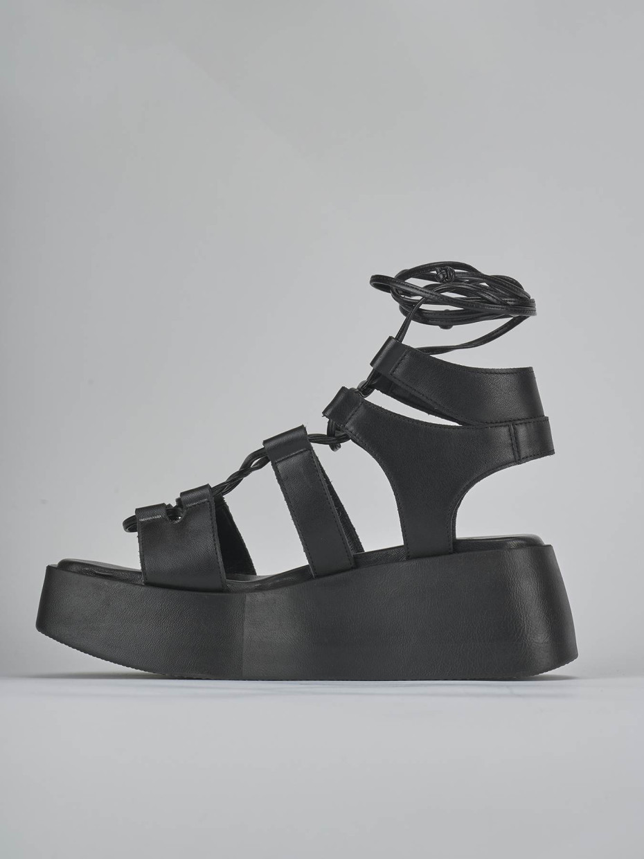 Sandalias de tacón bajo tacón 4 cm negro cuero