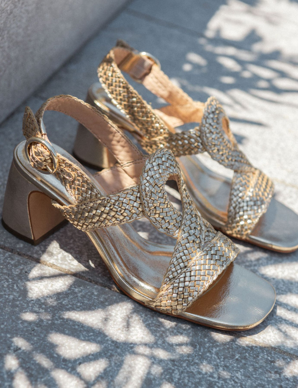 High heel sandals heel 6 cm gold laminated