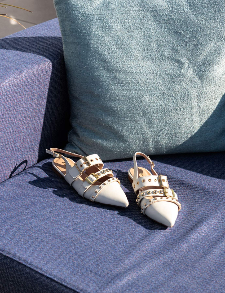 Flat shoes heel 1 cm beige leather