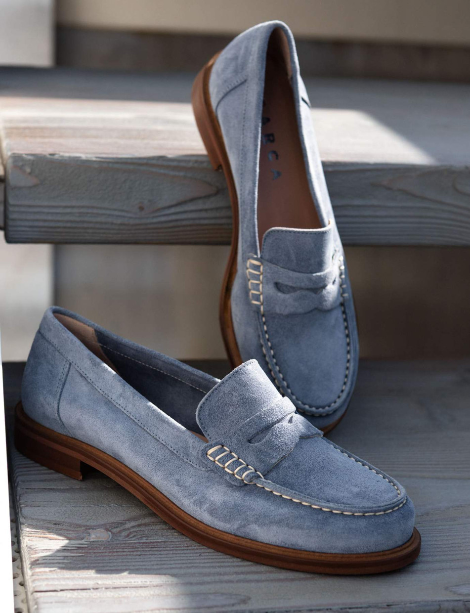 Mocasines tacón 1 cm jeans ante