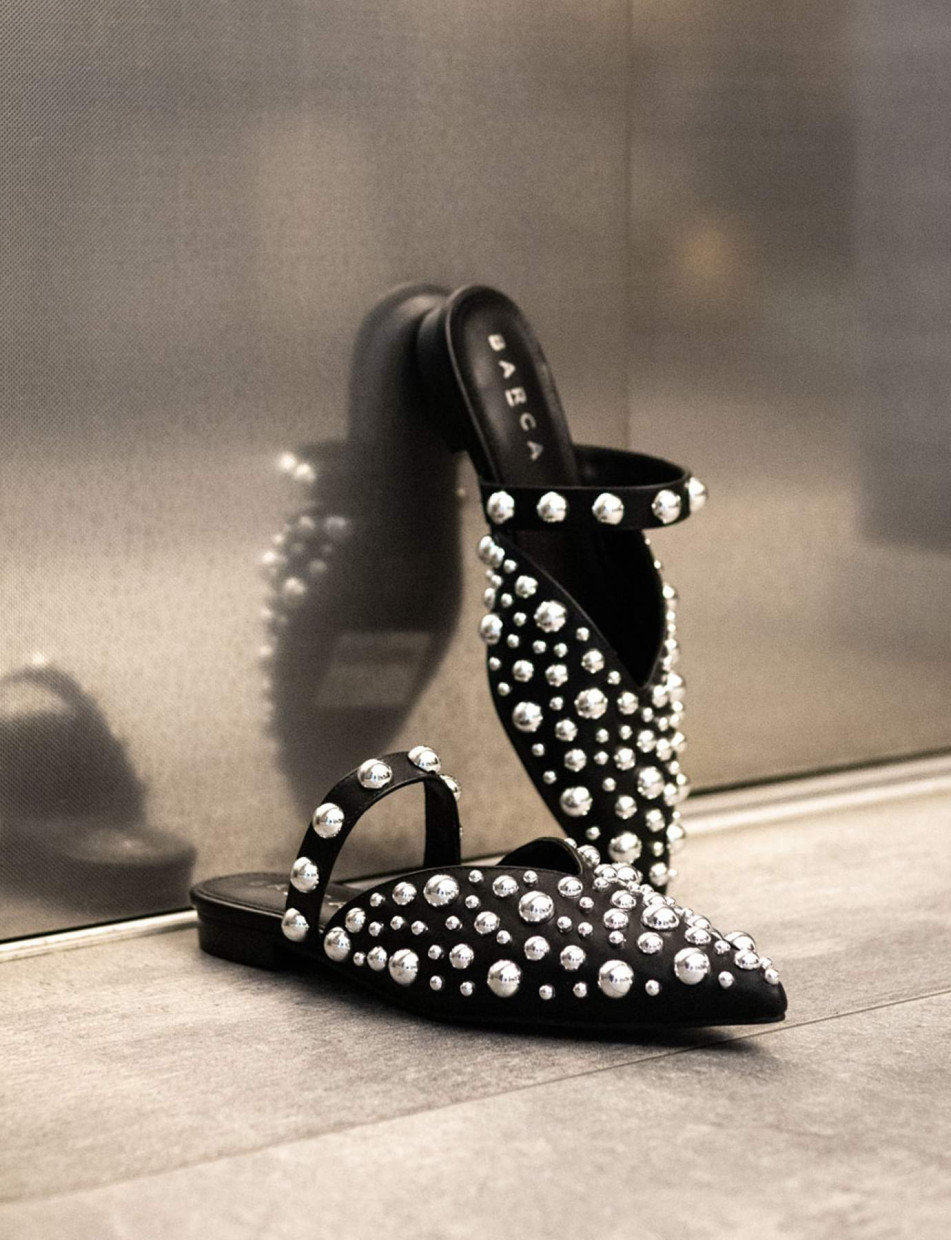 Zuecos con tacón tacón 1 cm negro cuero