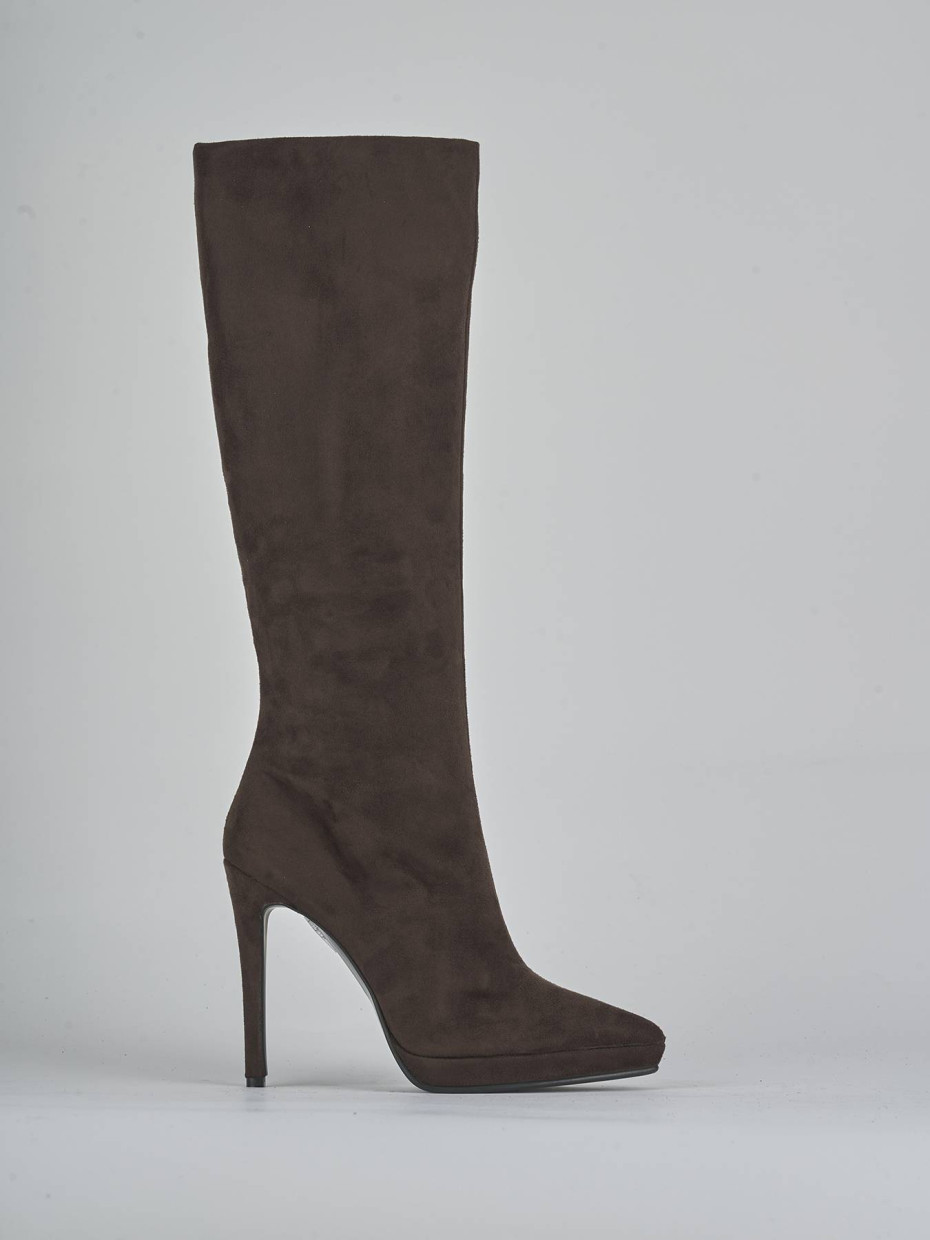 Botas de tacón alto tacón 10 cm marrón oscuro ante