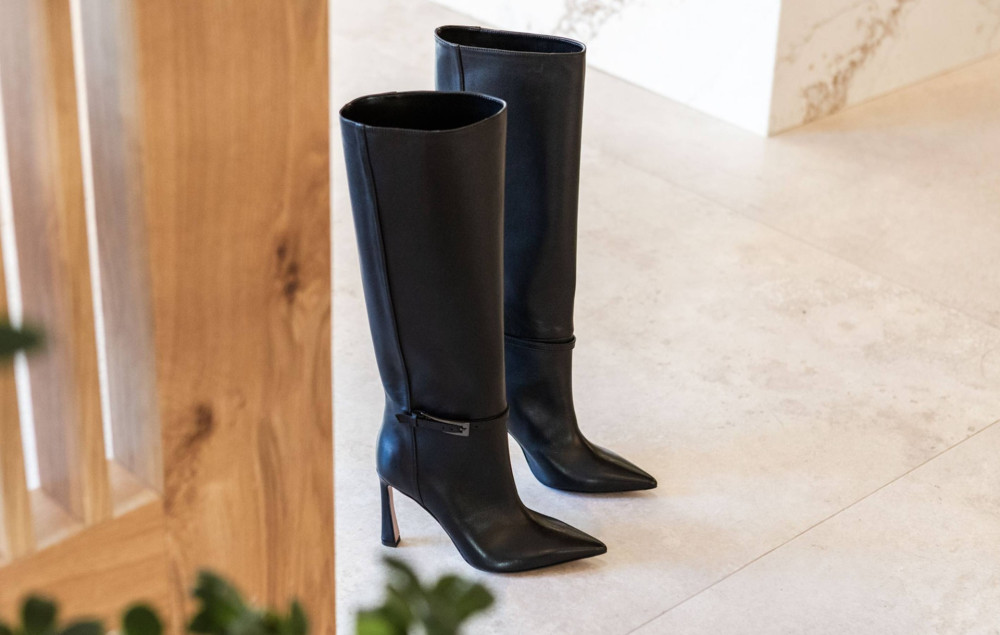 High heel boots heel 8 cm black leather