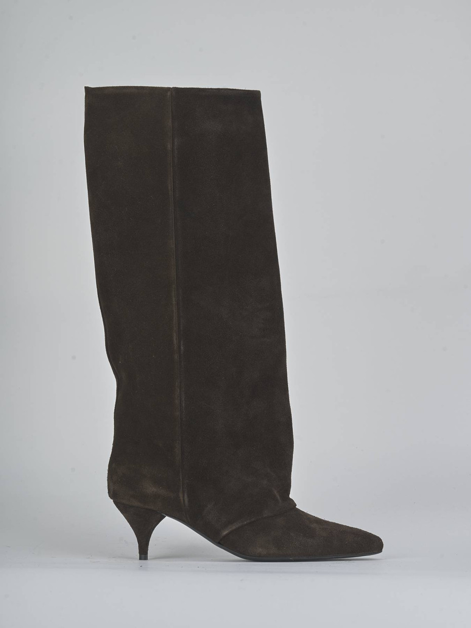 Botas de tacón alto tacón 5 cm marrón oscuro ante