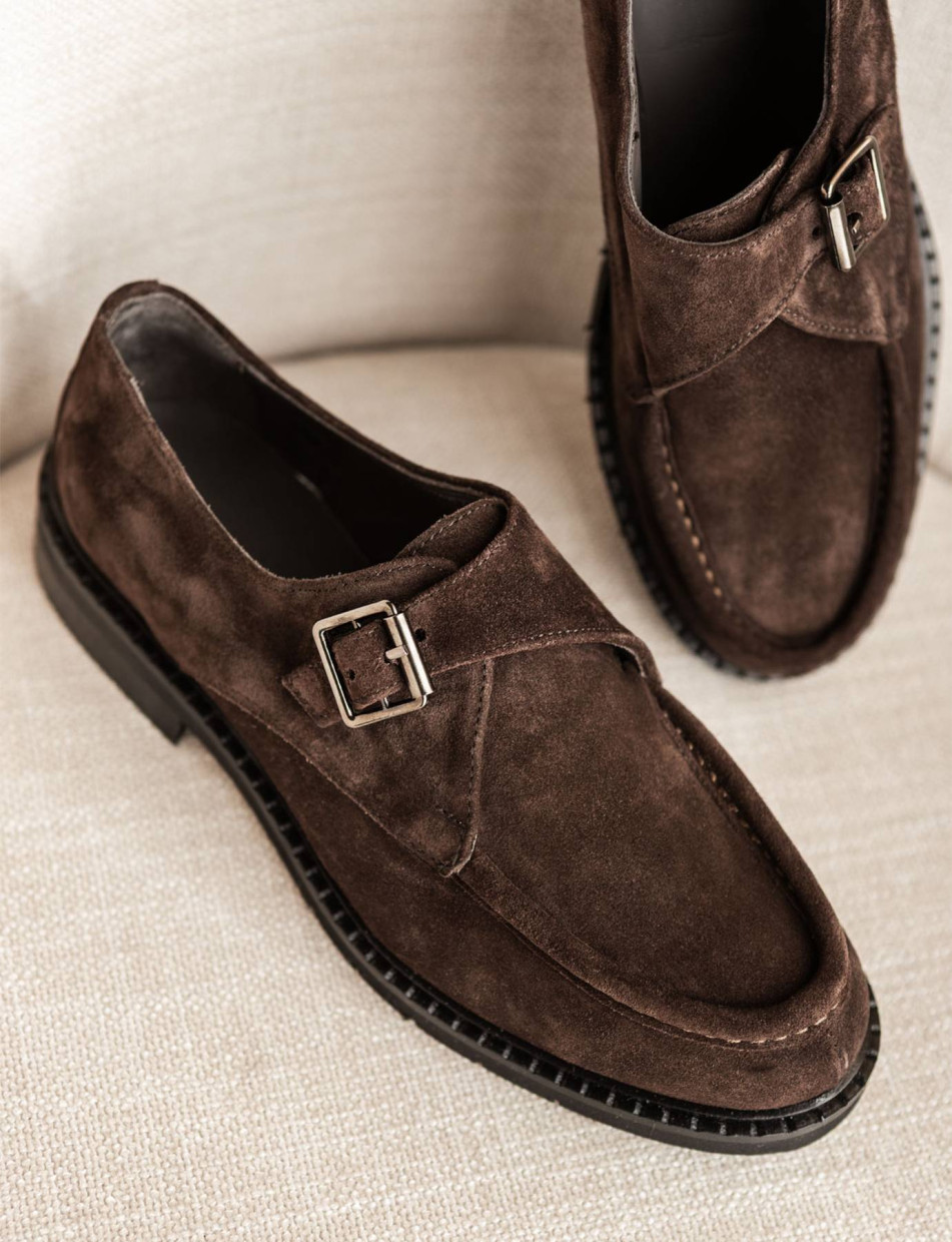 Mocasines tacón 1 cm marrón oscuro ante