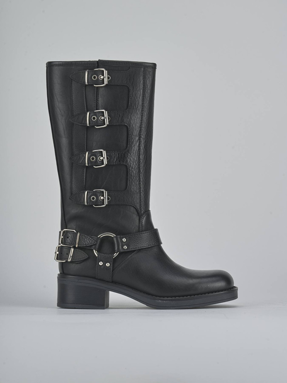 Stivale biker tacco 4 cm nero pelle