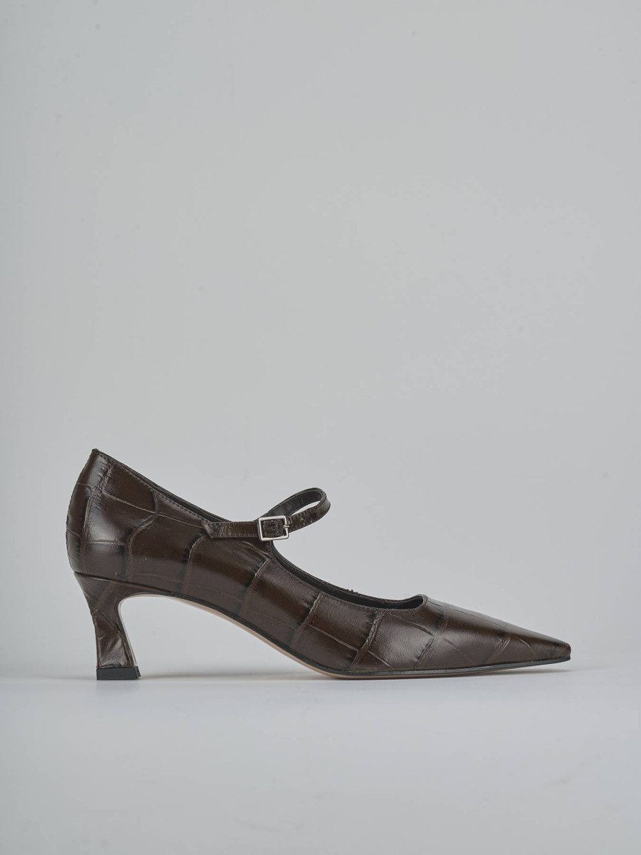 Zapatos de salón tacón 6 cm marrón oscuro efecto coco