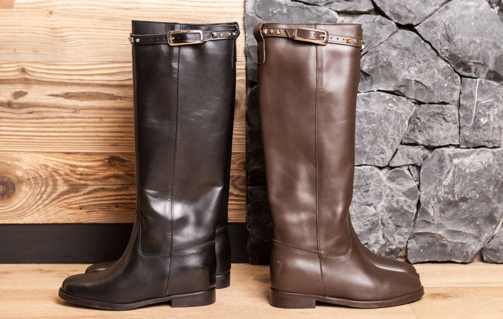 Stivali tacco 2cm pelle nero